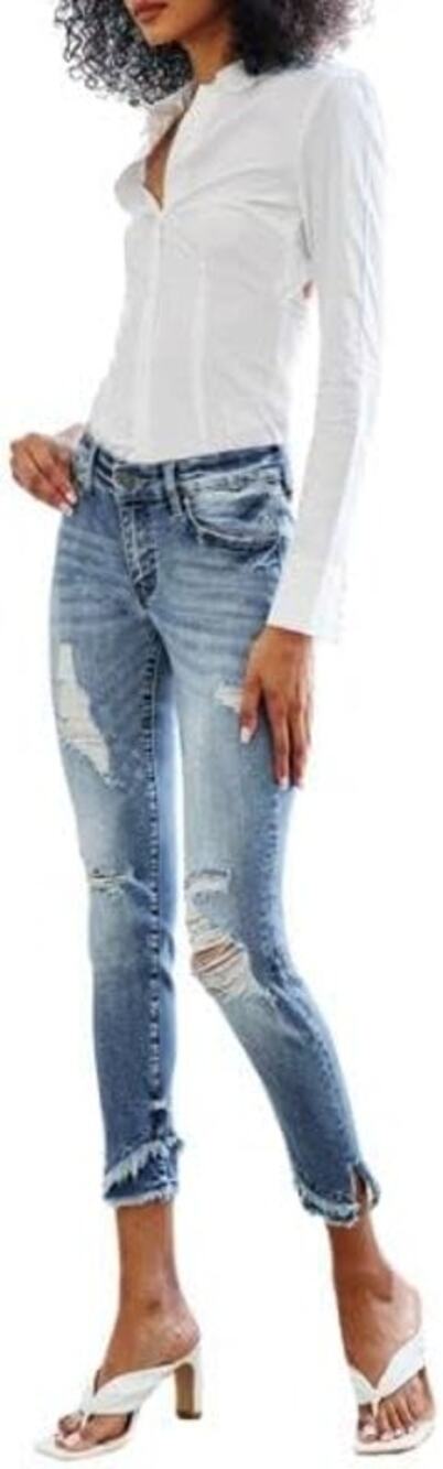 Kancan Loveland Mid Rise Fray Raw Angled Hem Skinny 6204m Distressed 5/26
